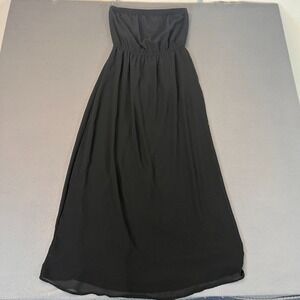 Forever 21 Strapless Maxi Dress Women Sm Black Gathered Bodice Flow Pullover 44"